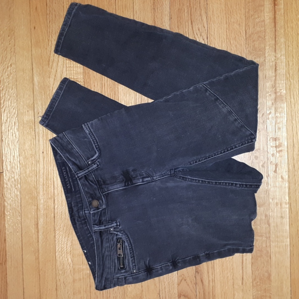 All Saints distressed moto denim sz 26 black